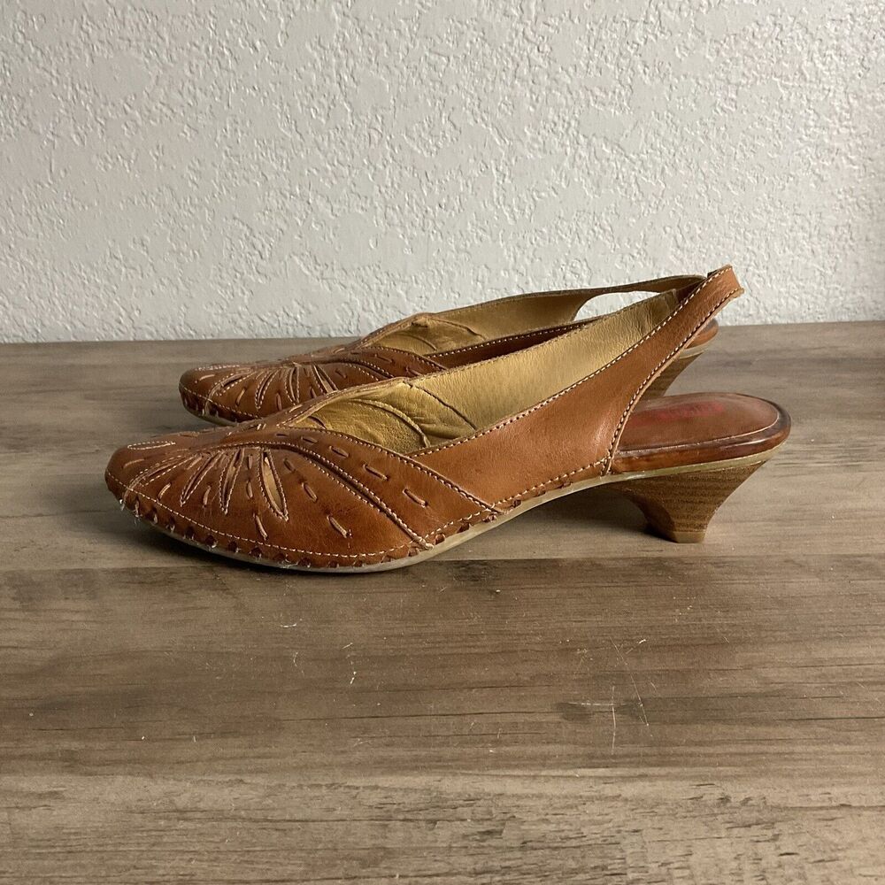 PIKOLINOS Brown Leather Slingback Heels